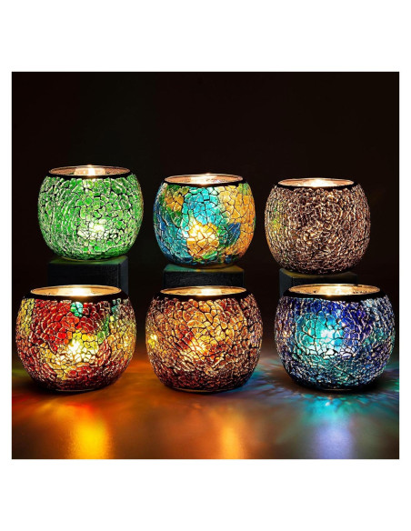 Soporte de Vela de Vidrio Rancco 6 Piezas Mosaico Multicolor