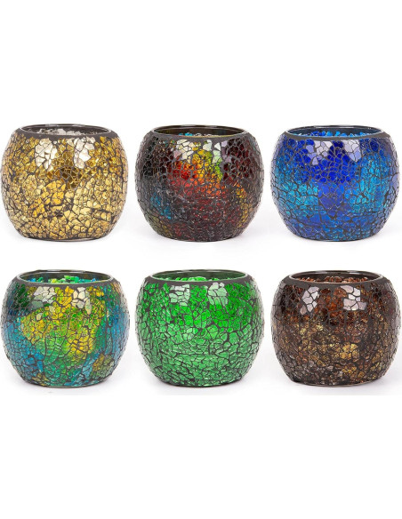 Soporte de Vela de Vidrio Rancco 6 Piezas Mosaico Multicolor