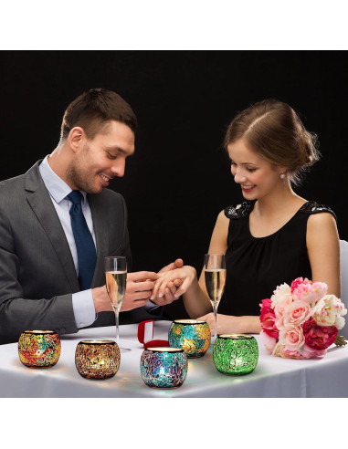 Soporte de Vela de Vidrio Rancco 6 Piezas Mosaico Multicolor