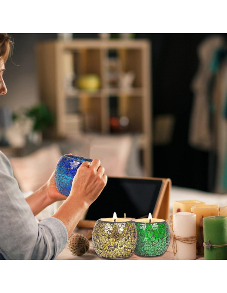 Soporte de Vela de Vidrio Rancco 6 Piezas Mosaico Multicolor