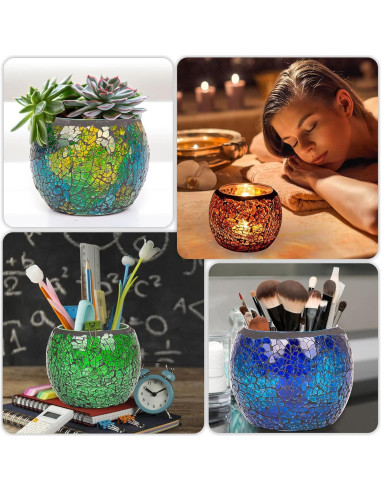 Soporte de Vela de Vidrio Rancco 6 Piezas Mosaico Multicolor