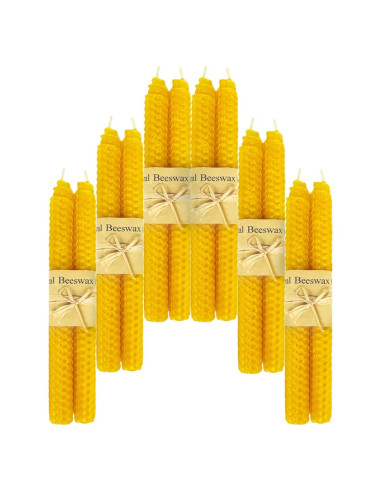 Velas Taper de Cera de Abeja Lacaser Amarillo 12 Piezas 22.86 cm