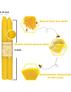 Velas Taper de Cera de Abeja Lacaser Amarillo 12 Piezas 22.86 cm 2