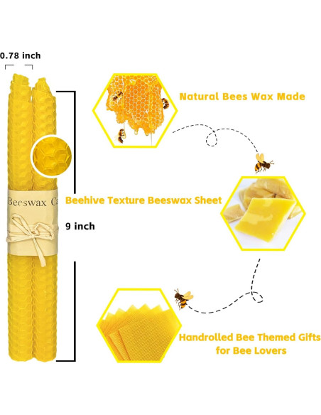 Velas Taper de Cera de Abeja Lacaser Amarillo 12 Piezas 22.86 cm