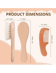 Juego de Cepillo y Peine para Bebés DEBETOOL - Madera Natural 2