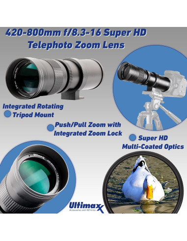 Lente Telefoto Zoom Ultimaxx 420-800mm f/8.3-16 para Canon