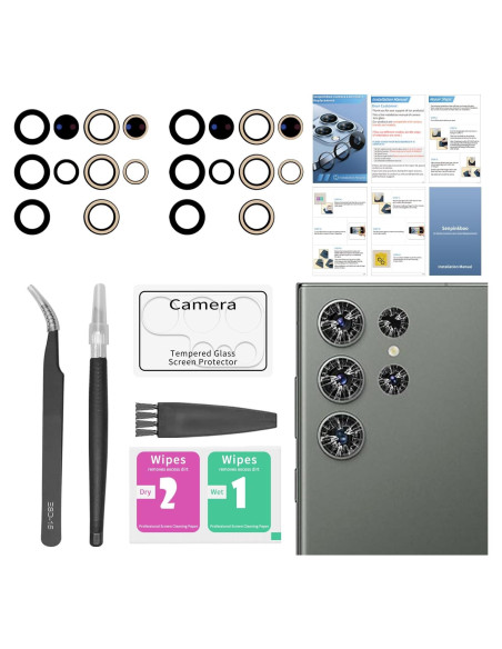 Kit de Reemplazo de Cristal de Lente de Cámara Senpinkboo para Samsung Galaxy S23 Ultra - 2 Piezas con Adhesivo y Herramientas