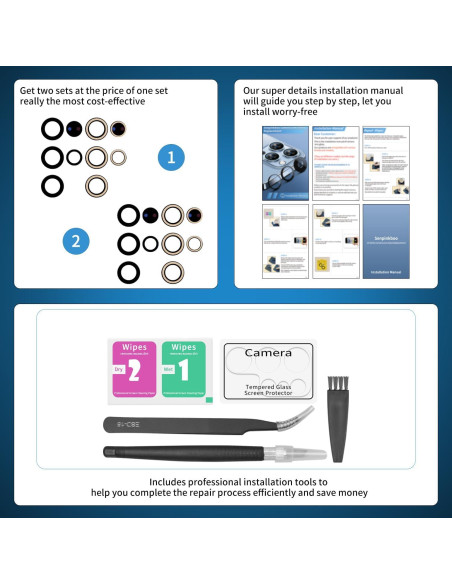 Kit de Reemplazo de Cristal de Lente de Cámara Senpinkboo para Samsung Galaxy S23 Ultra - 2 Piezas con Adhesivo y Herramientas