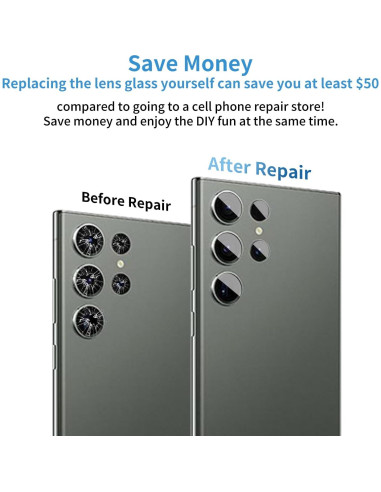 Kit de Reemplazo de Cristal de Lente de Cámara Senpinkboo para Samsung Galaxy S23 Ultra - 2 Piezas con Adhesivo y Herramientas