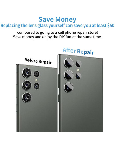 Kit de Reemplazo de Cristal de Lente de Cámara Senpinkboo para Samsung Galaxy S23 Ultra - 2 Piezas con Adhesivo y Herramientas
