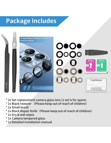 Kit de Reemplazo de Cristal de Lente de Cámara Senpinkboo para Samsung Galaxy S23 Ultra - 2 Piezas con Adhesivo y Herramientas