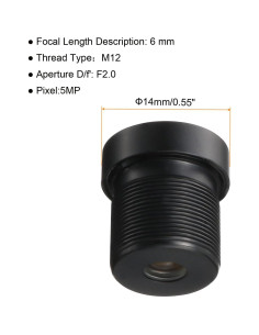 Lente de Cámara CCTV uxcell 2.1mm 5MP F2.0 Gran Angular M12 2