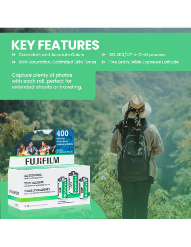 Película Negativa Color Fuji 400 - 3 Rollos 35mm, 36 Exposiciones