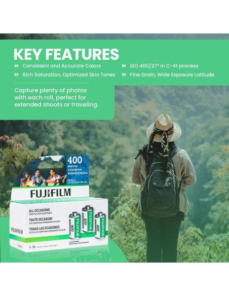 Película Negativa Color Fuji 400 - 3 Rollos 35mm, 36 Exposiciones