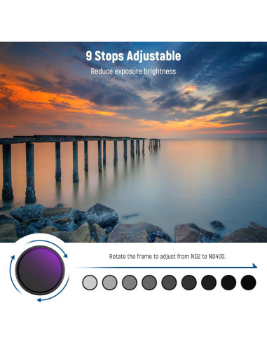Filtro ND Variable 62mm NEEWER ND2-400 con Accesorios