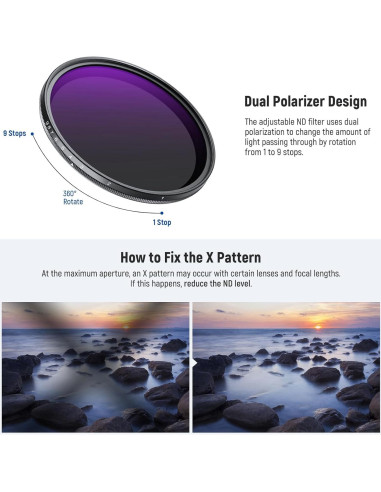 Filtro ND Variable 62mm NEEWER ND2-400 con Accesorios