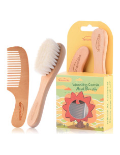 Juego de Cepillo y Peine para Bebés Ecológico - Madera y Cabra