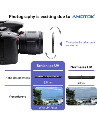 Filtro UV Ultra Delgado AMOTOK 46mm Vidrio Óptico 16 Capas