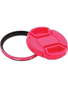 Filtro UV Vivitar 55mm con tapa de lente a presión rosa 2