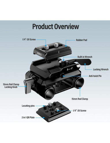 Base de Cámara SIRUI AM-QA-LR con Riel de 15mm y Placa QR