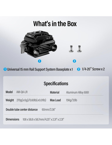 Base de Cámara SIRUI AM-QA-LR con Riel de 15mm y Placa QR