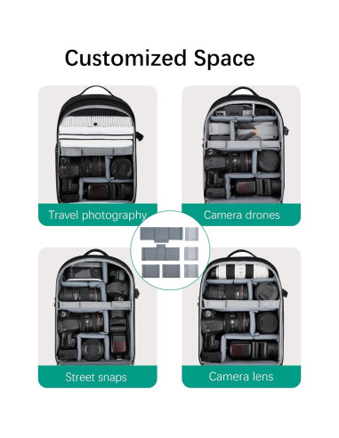 Mochila para Cámara BAGSMART Negra 30L para DSLR y Laptop 15.6"