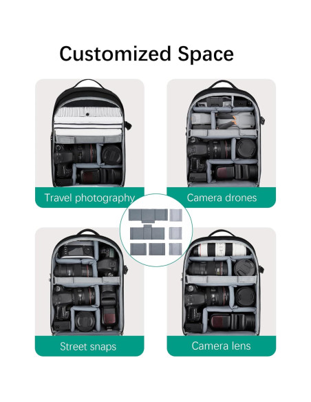 Mochila para Cámara BAGSMART Negra 30L para DSLR y Laptop 15.6"