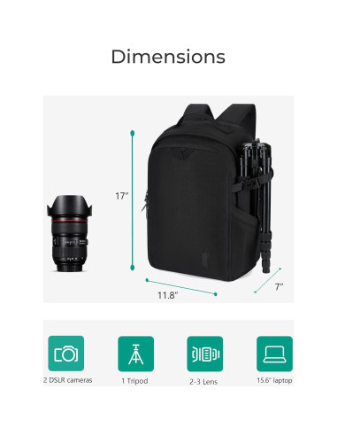 Mochila para Cámara BAGSMART Negra 30L para DSLR y Laptop 15.6"