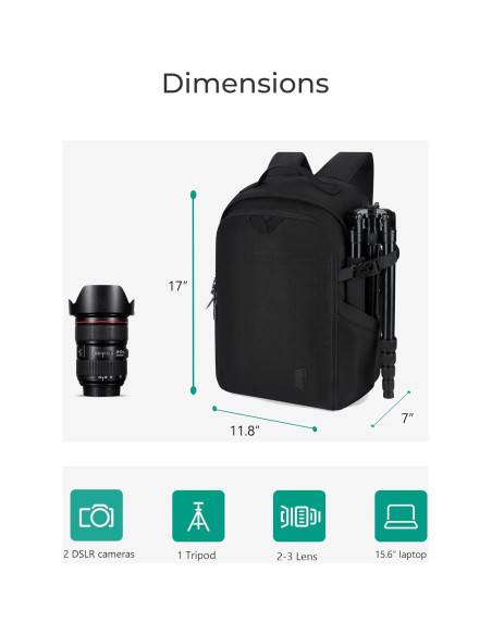 Mochila para Cámara BAGSMART Negra 30L para DSLR y Laptop 15.6"