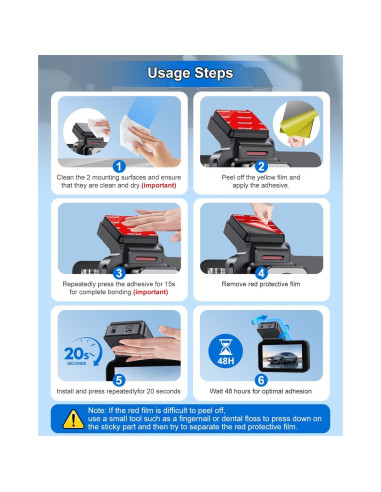 4 Almohadillas Adhesivas Doble Cara Pormkig para Cámara de Tablero