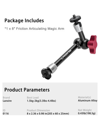 Brazo Mágico Articulado Lanxire 20 cm para Cámaras y Luces LED