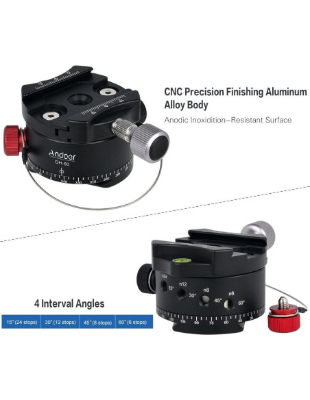 Cabezal de Bola Panorámico Andoer DH-60 para Trípode 15kg