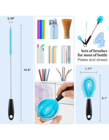 Juego de Cepillos de Limpieza AnDock 4 en 1 para Botellas