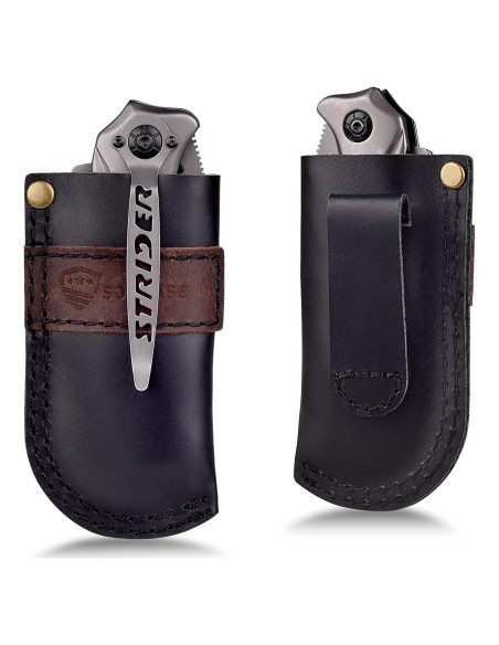 Funda de cuchillo de cuero SOGCASE para cuchillos plegables negra Funda de cuchillo de cuero SOGCASE para cuchillos plegables negra