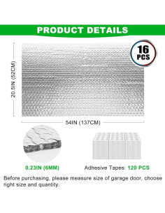 Kit de Aislamiento Térmico para Puertas de Garaje MYFAMIREA 16 Paneles 6mm 2