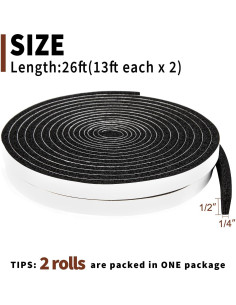 Cinta de Sello de Espuma Yotache 1.27cm x 0.64cm, 26 PIES 2