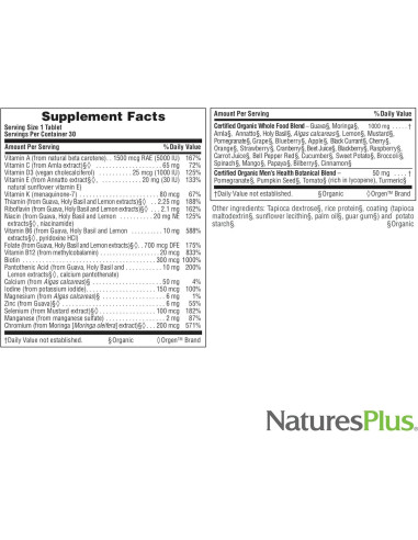 Multivitamínico Orgánico Certificado NaturesPlus Hombres 30 Tabletas