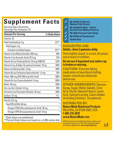Multivitamina Nature Made para Hombres con Omega-3 150 gomitas