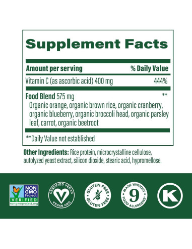 MegaFood Ultra C 400 mg - Suplemento Vegano Inmunológico 90 Tabletas