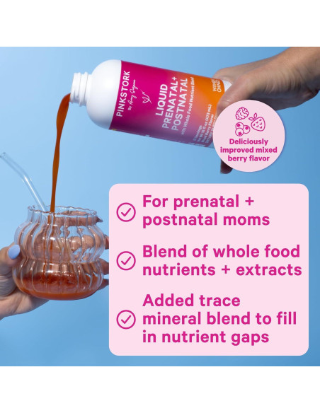 Vitaminas Prenatales Líquidas Pink Stork - Sabor Baya - 32 Porciones