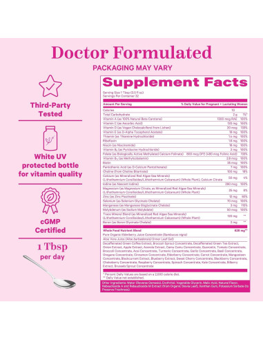 Vitaminas Prenatales Líquidas Pink Stork - Sabor Baya - 32 Porciones