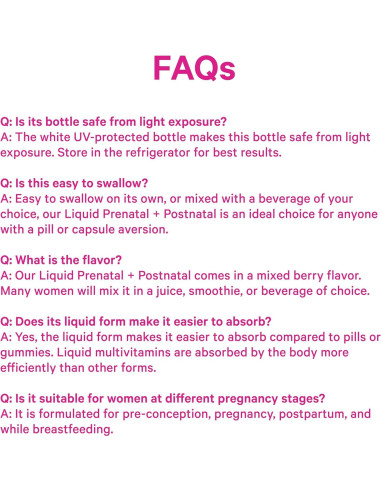 Vitaminas Prenatales Líquidas Pink Stork - Sabor Baya - 32 Porciones