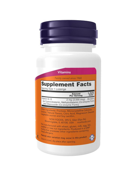 Suplemento de Vitamina B-12 NOW Foods 2000 mcg 100 Pastillas