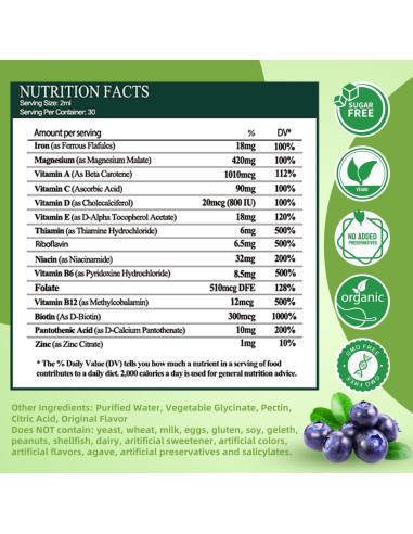 Suplemento de Hierro Líquido Vita Plynxera 60 ml con Multivitamínico