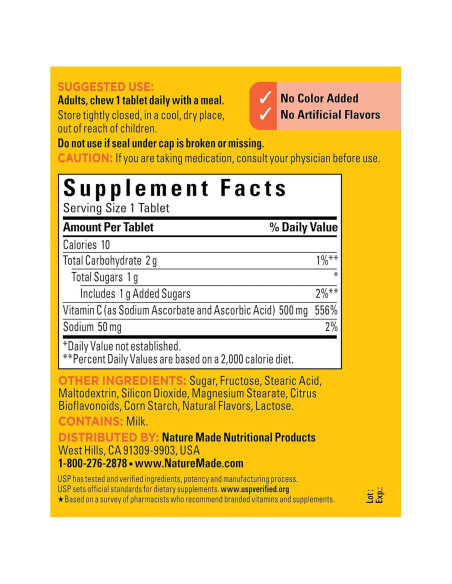 Nature Made Vitamina C Masticable 500 mg Naranja 150 Tabletas