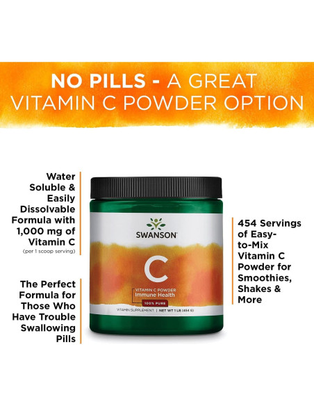Polvo de Vitamina C 1000 mg Swanson 454 g - Antioxidante Polvo de Vitamina C 1000 mg Swanson 454 g - Antioxidante