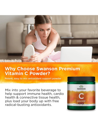 Polvo de Vitamina C 1000 mg Swanson 454 g - Antioxidante