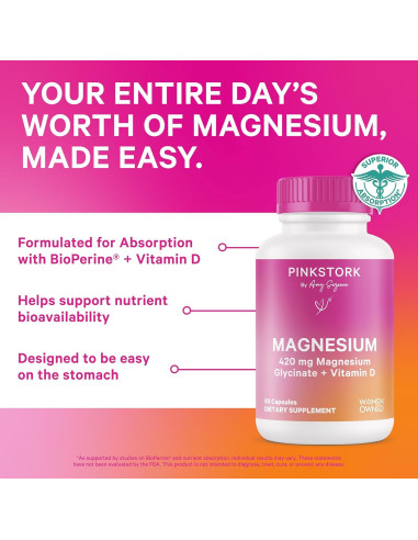 Glicinato de Magnesio Pink Stork 60 Cápsulas con Vitamina D