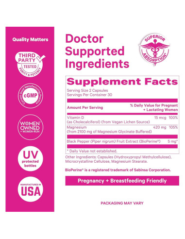 Glicinato de Magnesio Pink Stork 60 Cápsulas con Vitamina D