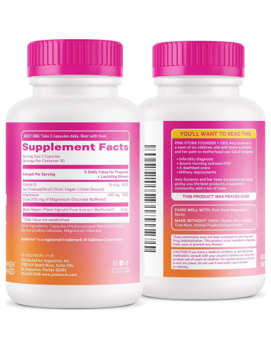 Glicinato de Magnesio Pink Stork 60 Cápsulas con Vitamina D